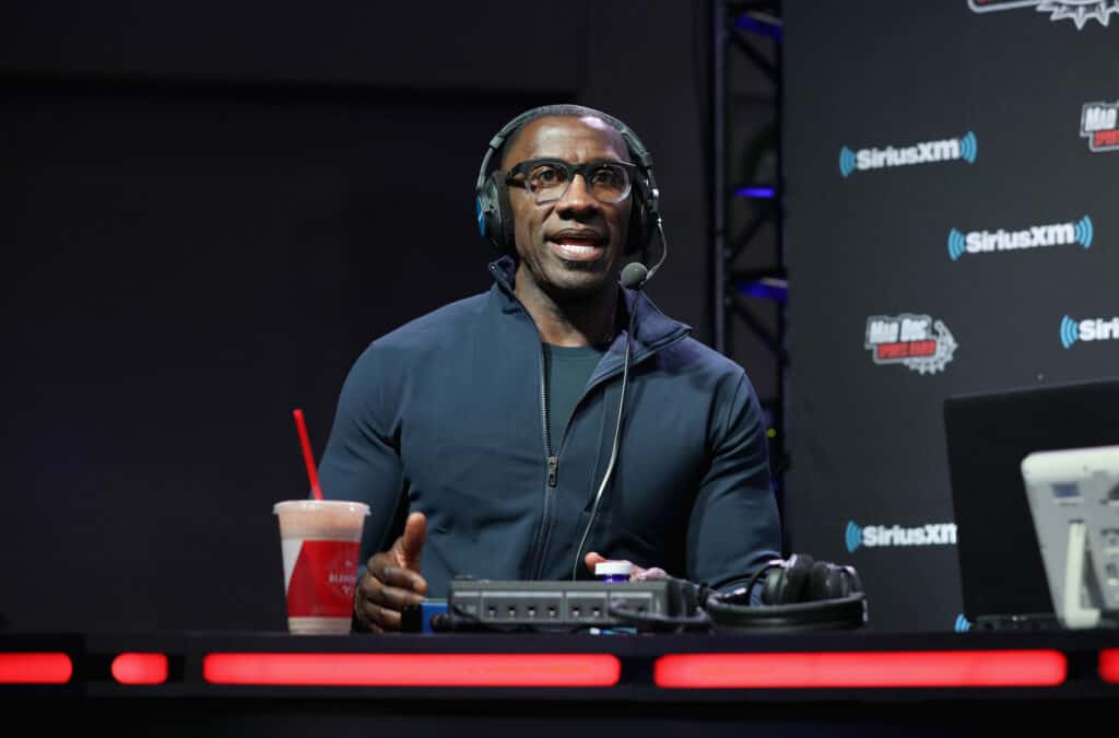 Shannon Sharpe attends SiriusXM at Super Bowl LIII Radio Row on January 31, 2019 in Atlanta, Georgia.